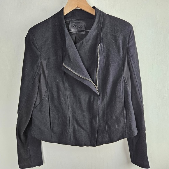 Blank NYC Crepe Mesh Mixed Media Moto Jacket L Black Double Zip‎ - Picture 3 of 14
